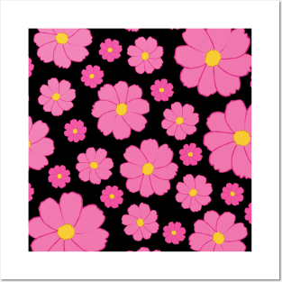 Cosmos | Flower | Summer Autumn | Pink | Black Posters and Art